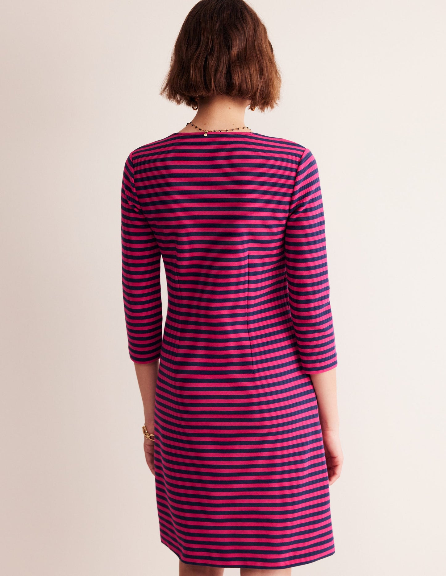 Bronte Ottoman Dress-Cherry, Navy Stripe