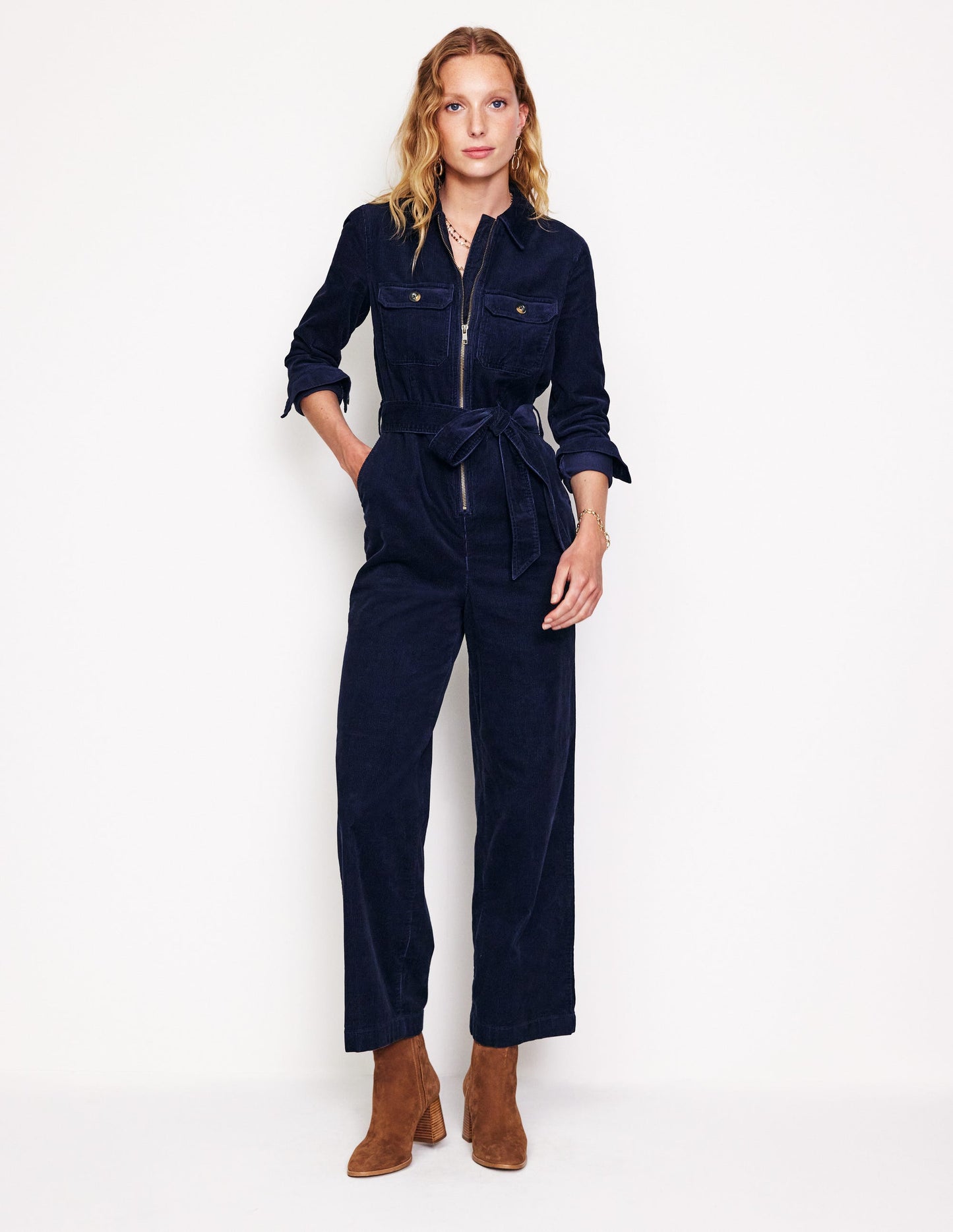 Cord Utility Jumpsuit-Navy