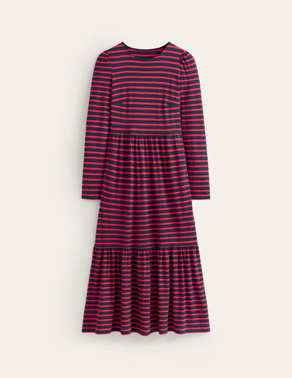 Emma Long Sleeve Jersey Dress-Navy, Rouge Stripe