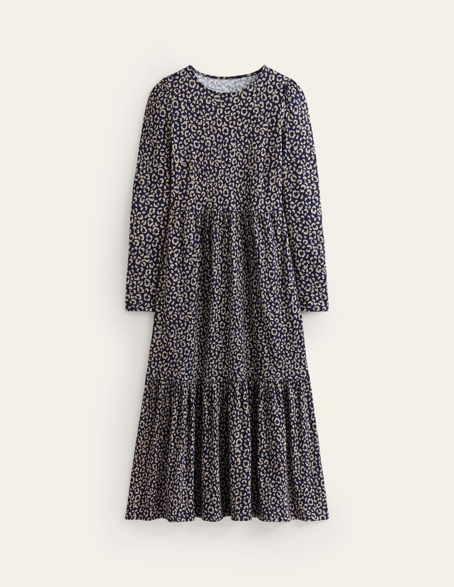 Emma Long Sleeve Jersey Dress-Macadamia, Animal Stamp