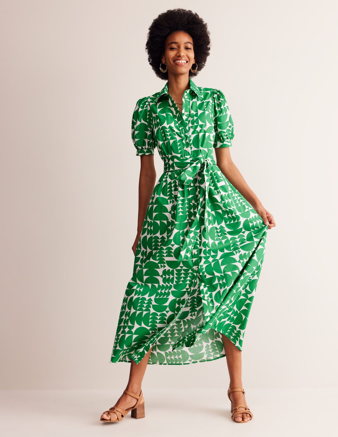 Alexa Maxi Shirt Dress-Green, Geometric Pop