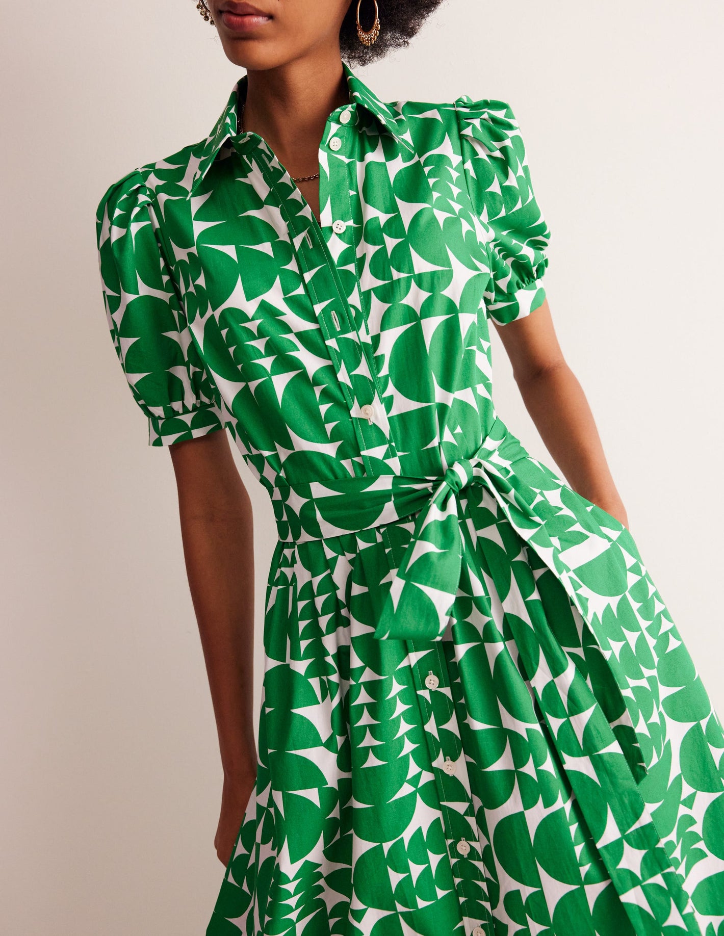 Alexa Maxi Shirt Dress-Green, Geometric Pop