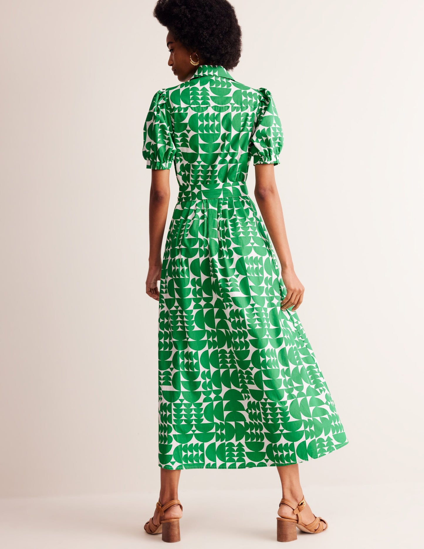 Alexa Maxi Shirt Dress-Green, Geometric Pop