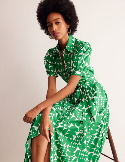 Alexa Maxi Shirt Dress-Green, Geometric Pop