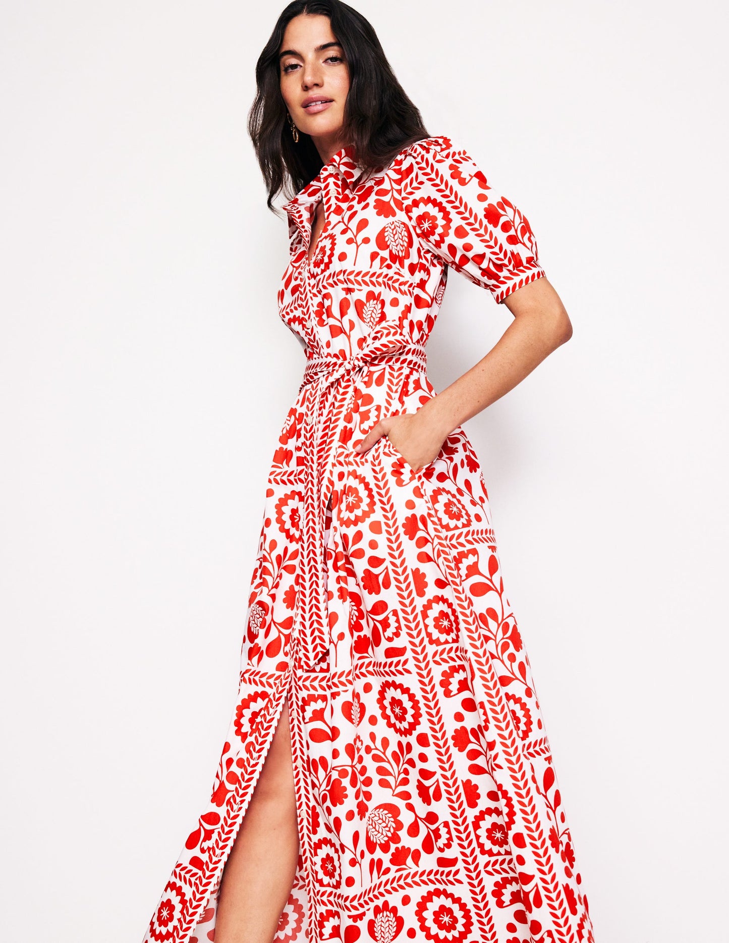 Alexa Maxi Shirt Dress-Rouge, Vine Tile