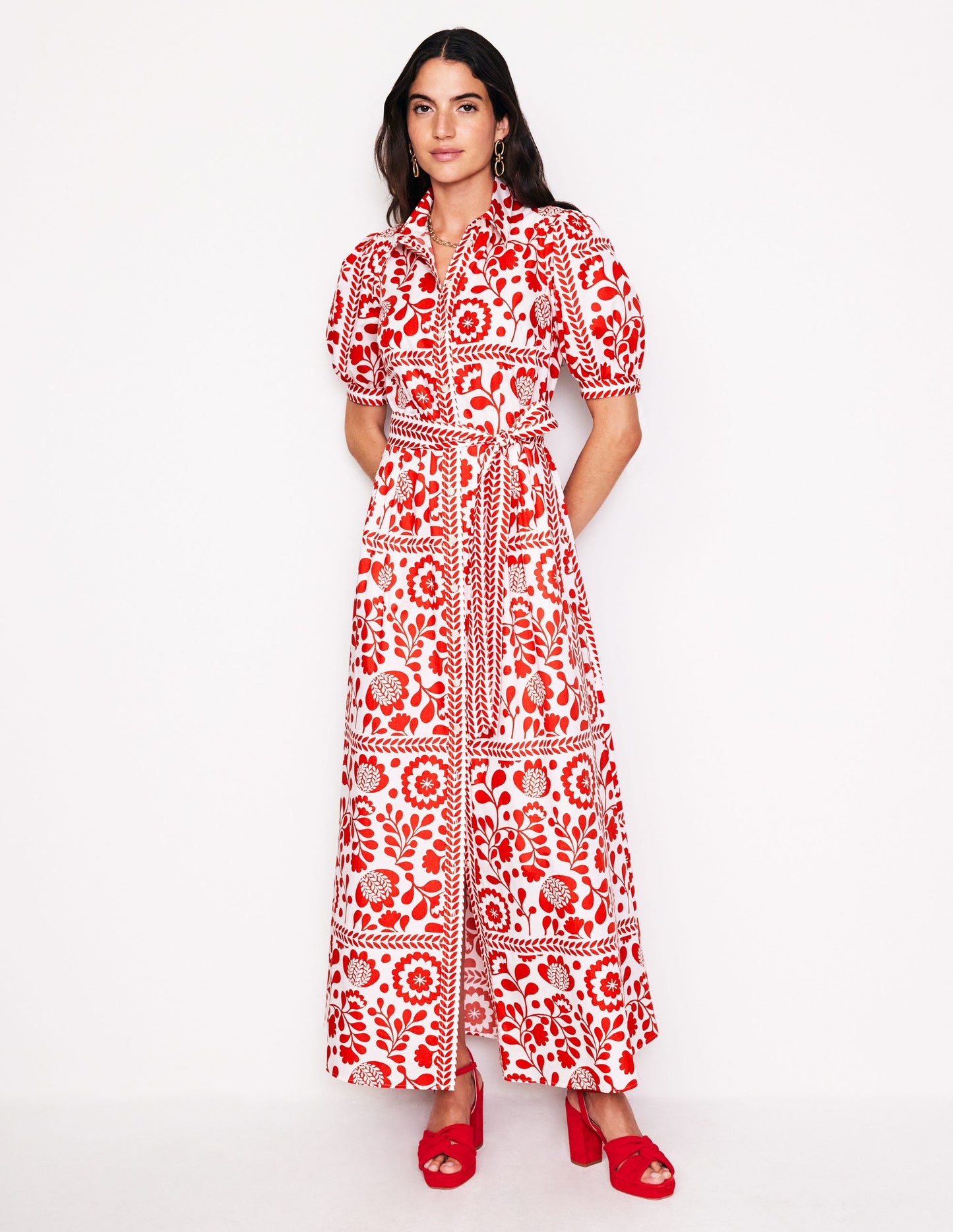 Alexa Maxi Shirt Dress-Rouge, Vine Tile