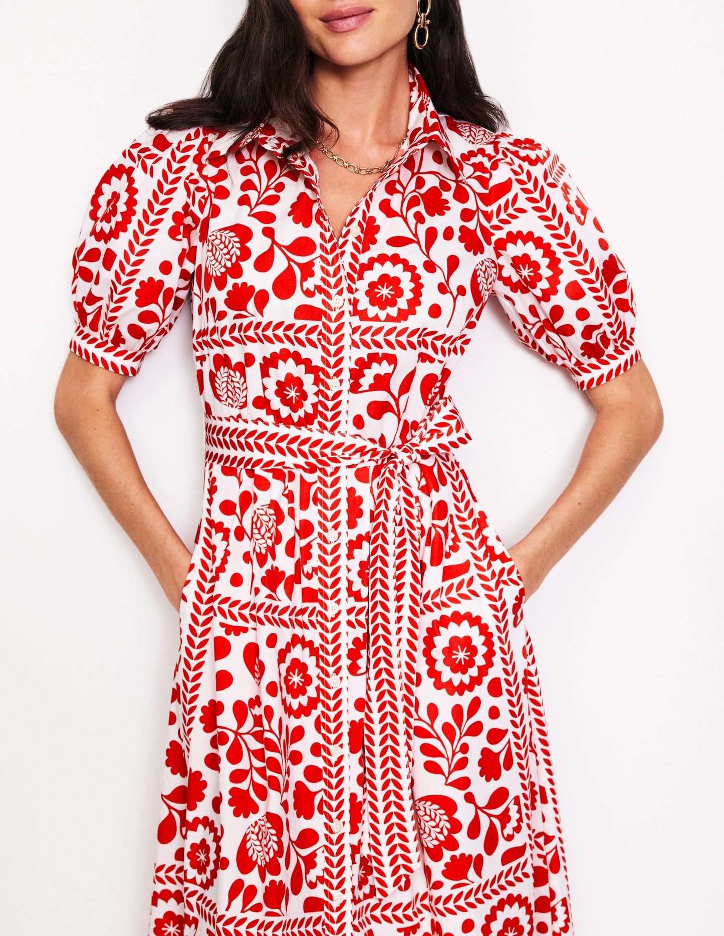 Alexa Maxi Shirt Dress-Rouge, Vine Tile