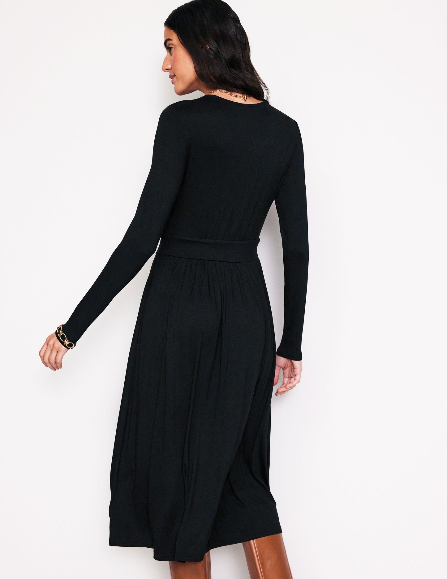 Thea Long Sleeve Jersey Dress-Black