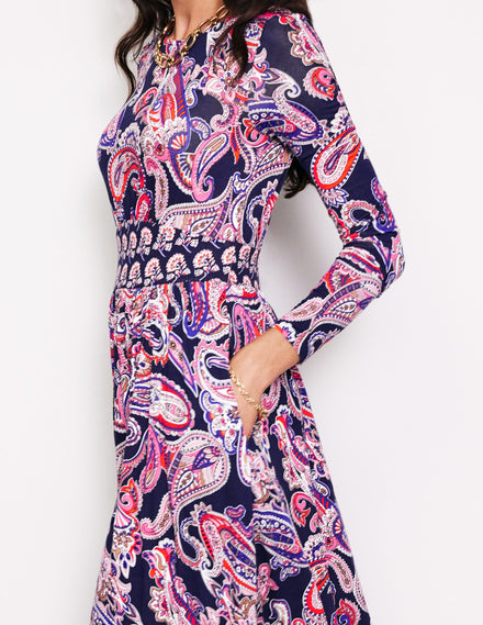 Thea Long Sleeve Jersey Dress-Multi, Opulent Paisley