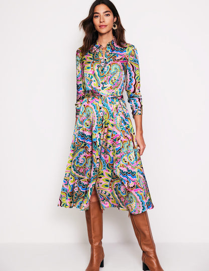 Kate Satin Shirt Dress-Multi, Paisley Pome