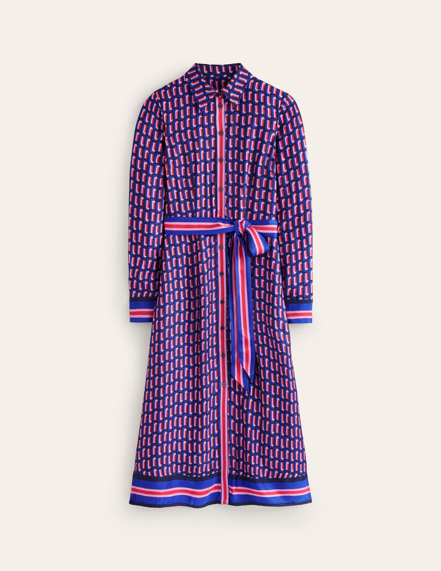 Kate Satin Shirt Dress-Mazarine Blue, Falling Geo