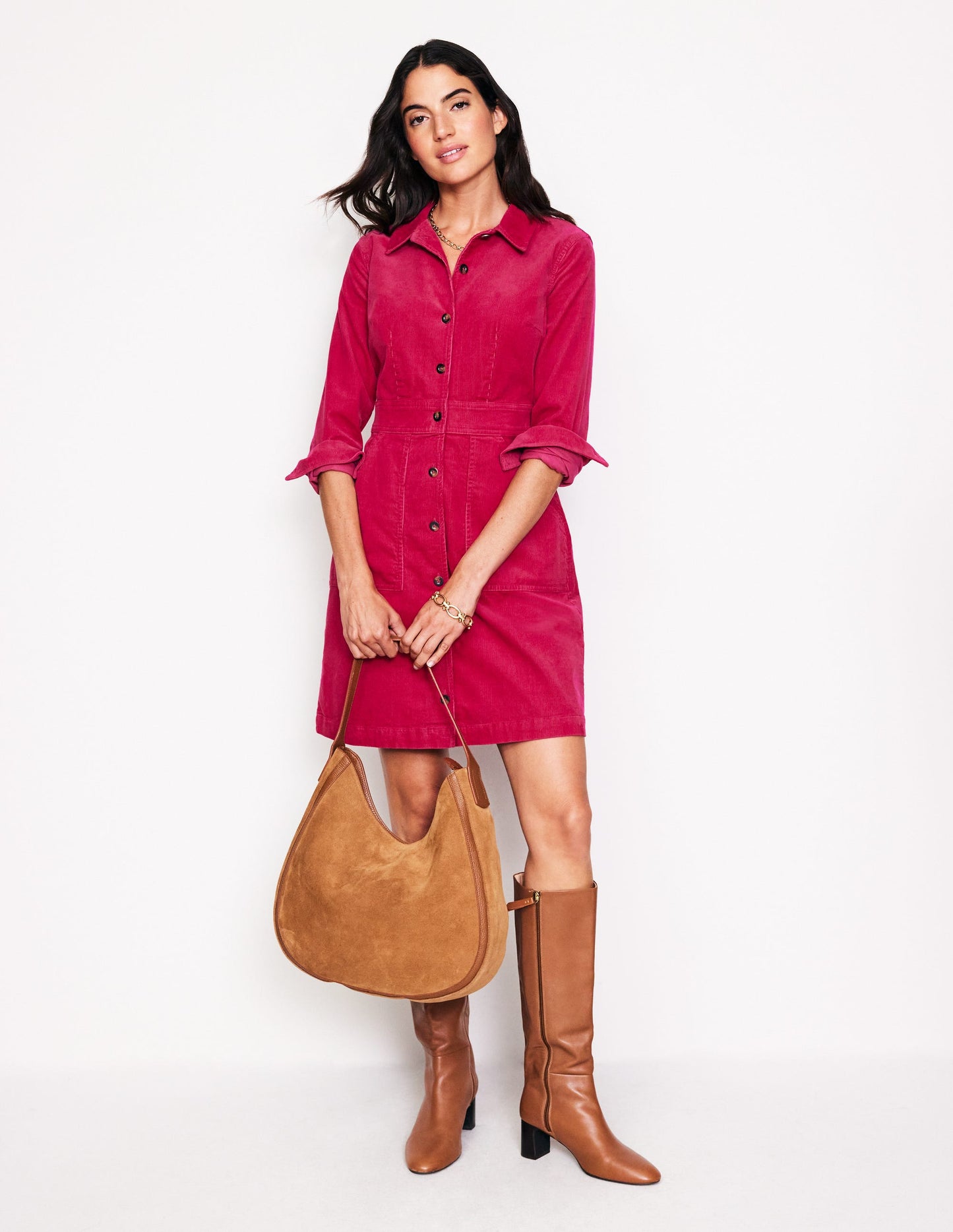 Flora Cord Shirt Dress-Cherries Jubilee