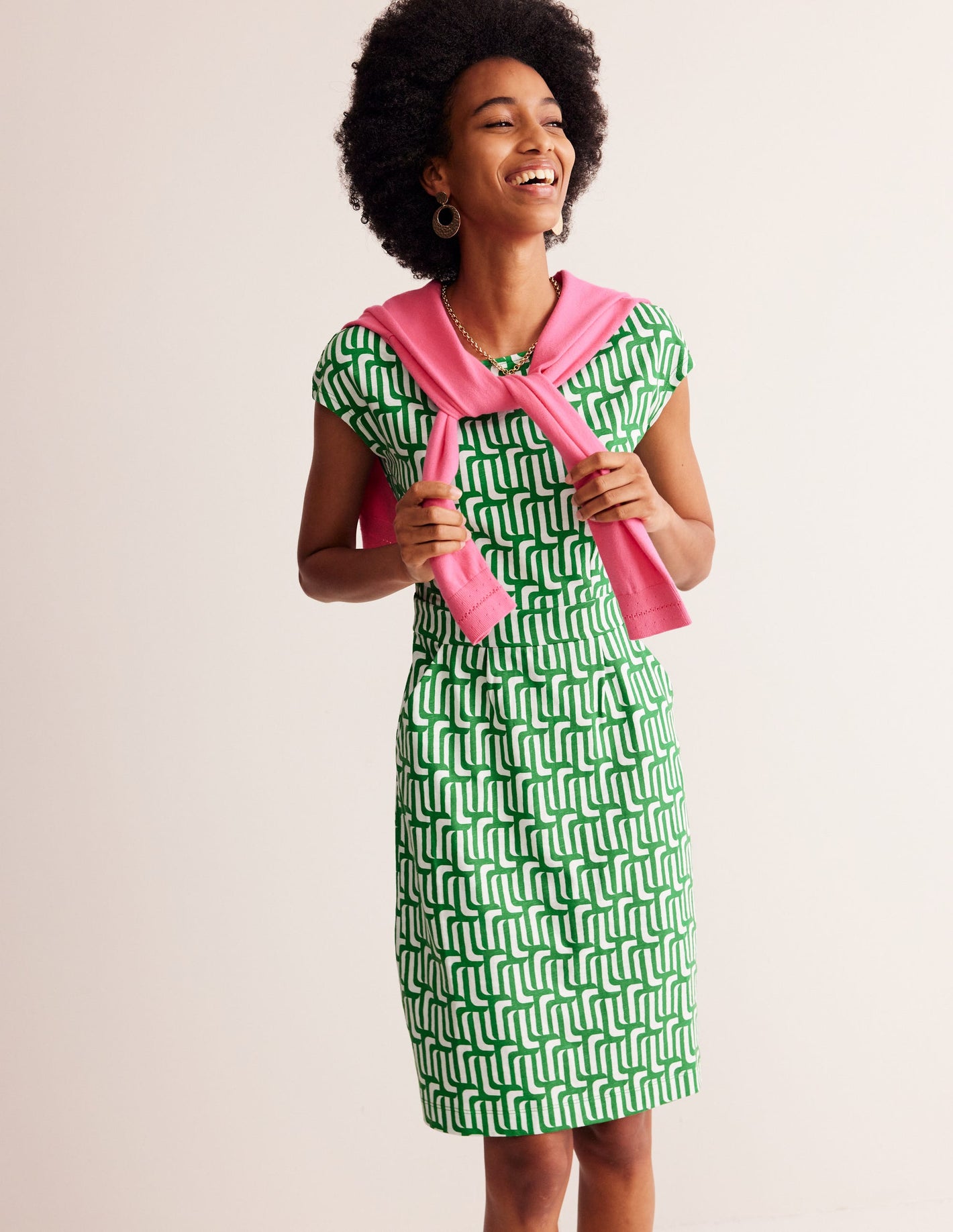 Florrie Jersey Dress-Rich Emerald, Falling Geo