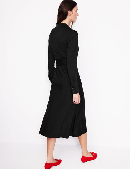 Laura Jersey Midi Shirt Dress-Black