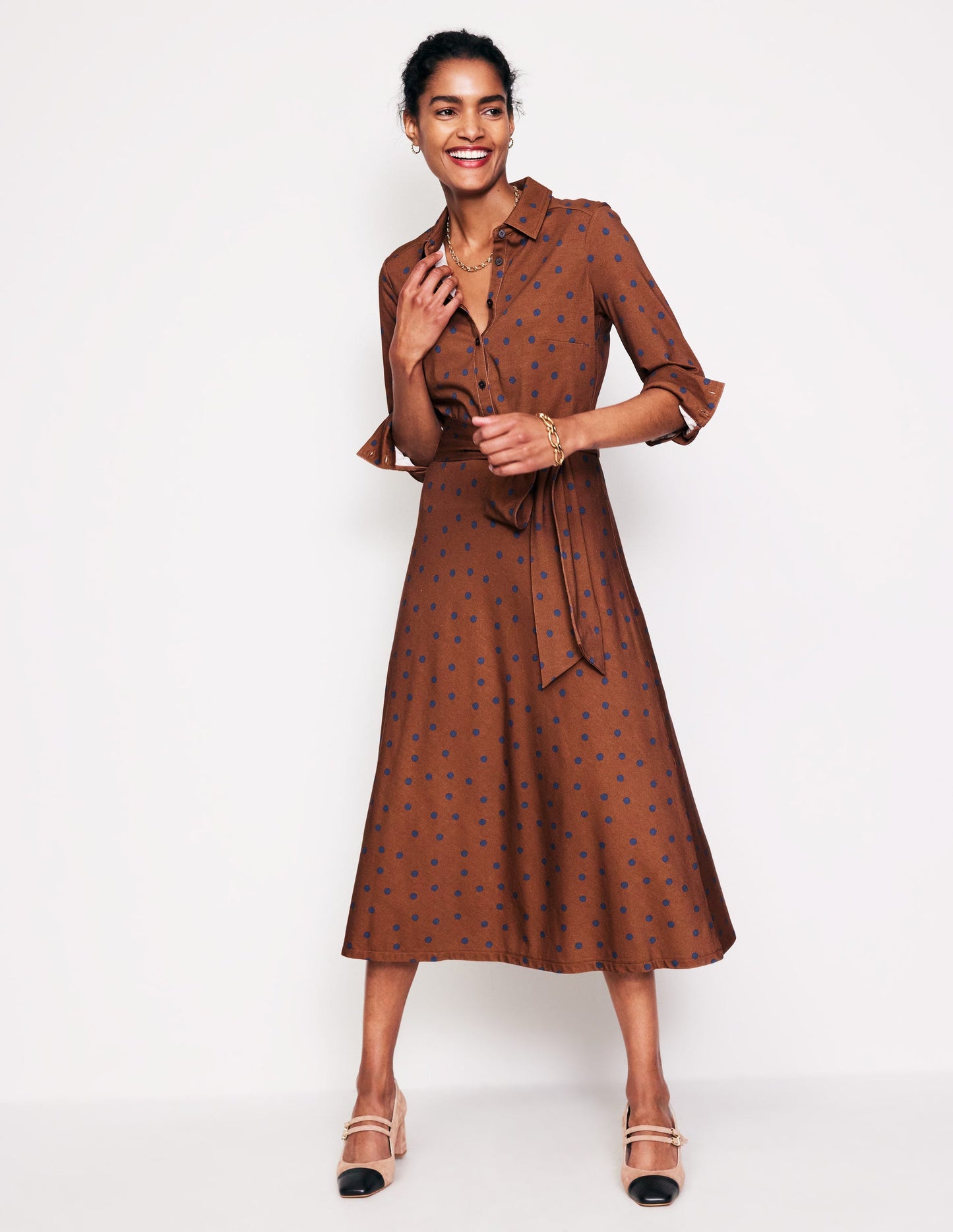 Laura Jersey Midi Shirt Dress-Autumn Brown, Sparse Spot