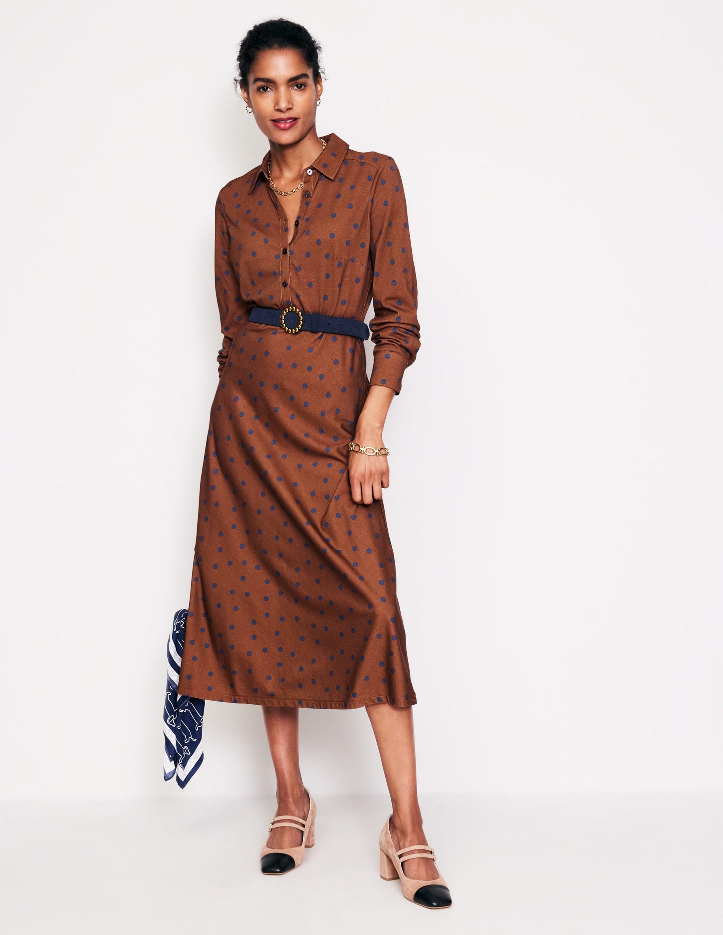 Laura Jersey Midi Shirt Dress-Autumn Brown, Sparse Spot