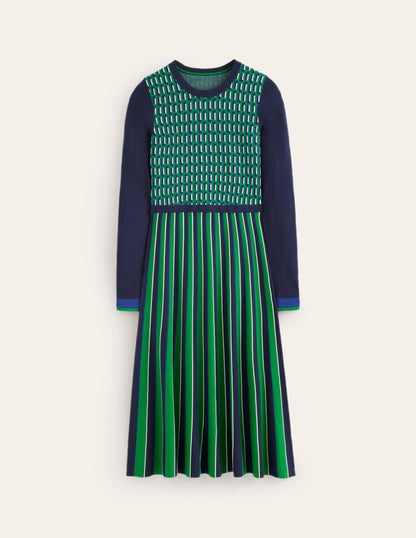 Maria Jacquard Knitted Dress-Rich Emerald, Jacquard