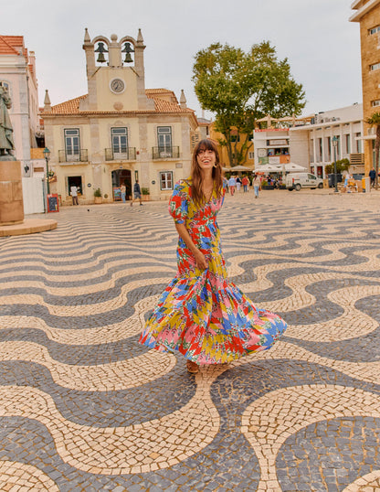 Bella Puff Sleeve Maxi Dress-Multi, Patchwork Floral