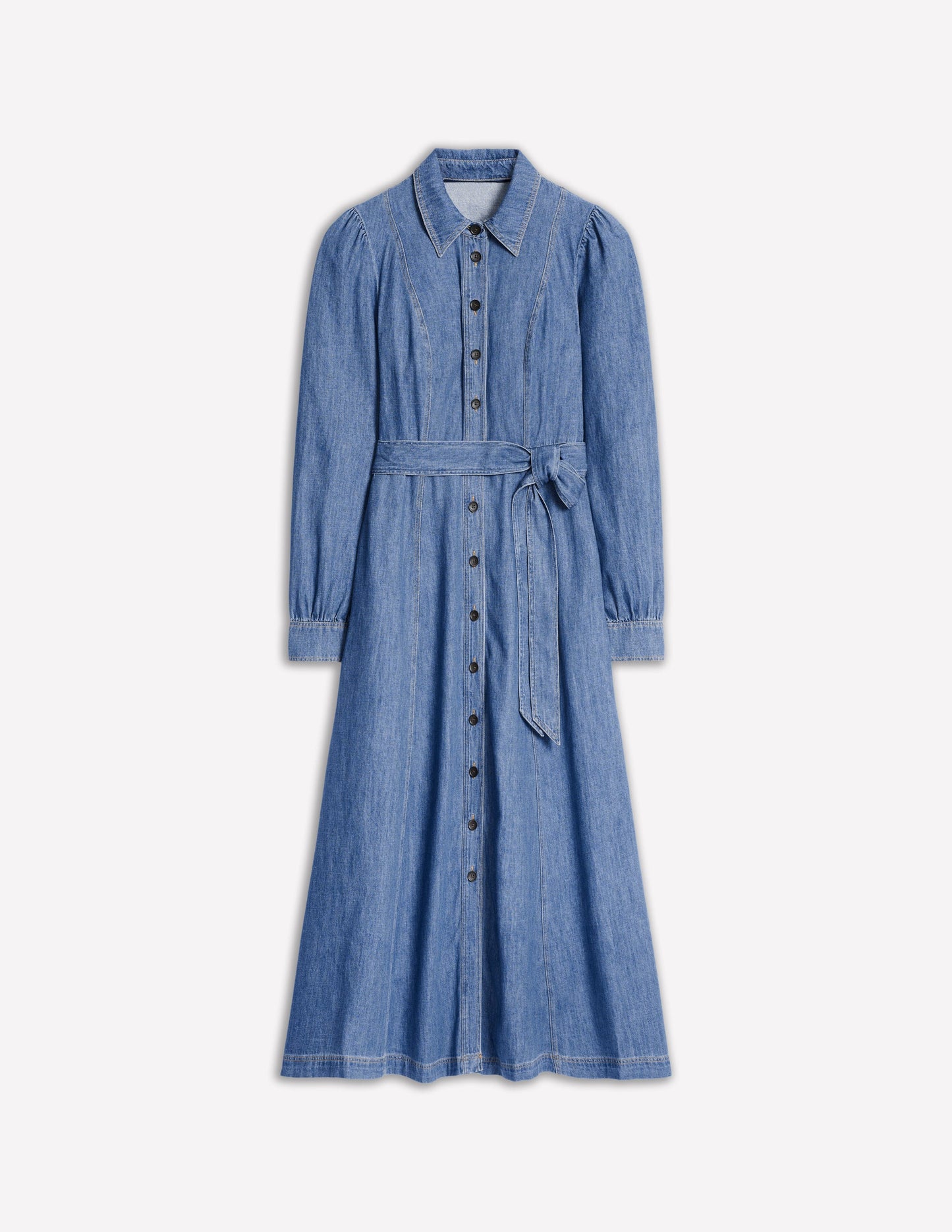 Aubrey Denim Midi Shirt Dress-Light Vintage Denim