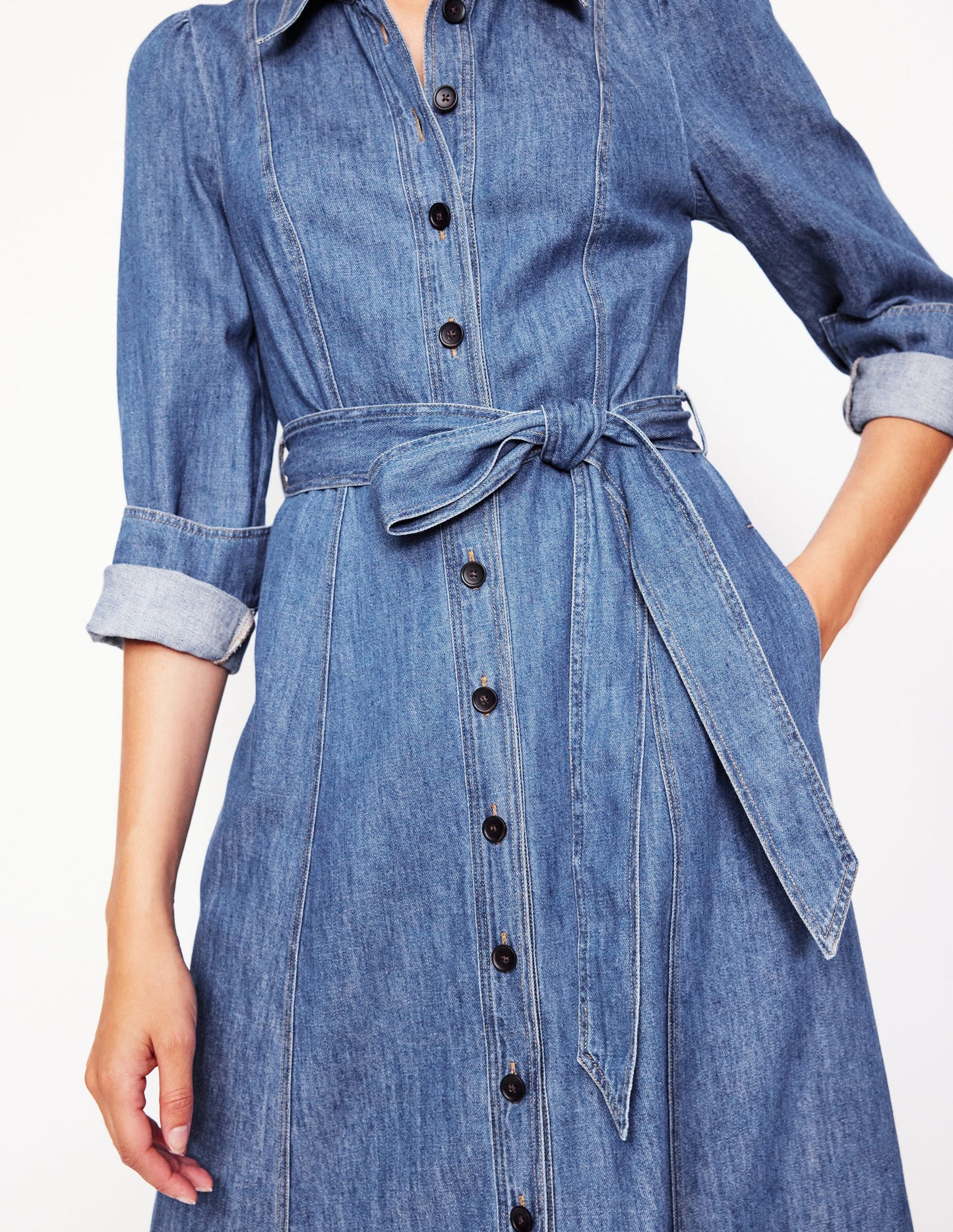 Aubrey Denim Midi Shirt Dress-Light Vintage Denim