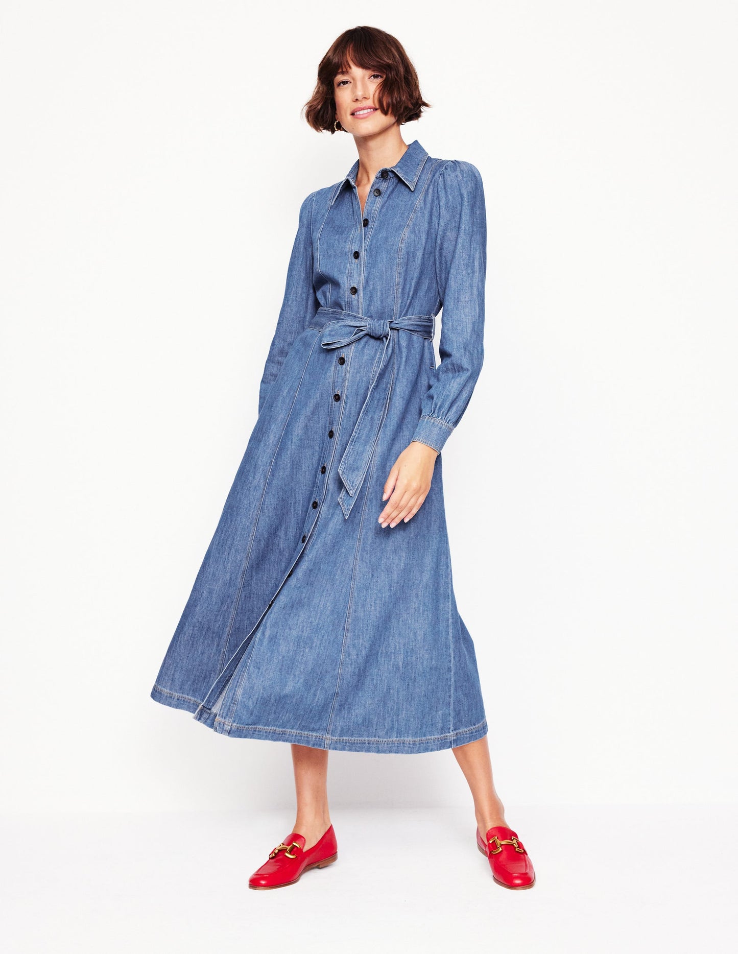 Aubrey Denim Midi Shirt Dress-Light Vintage Denim