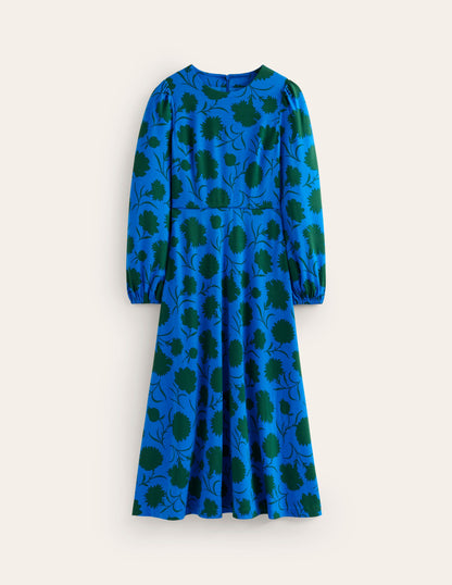 Crew Neck Ponte Dress-Blue, Silhouette Sprig