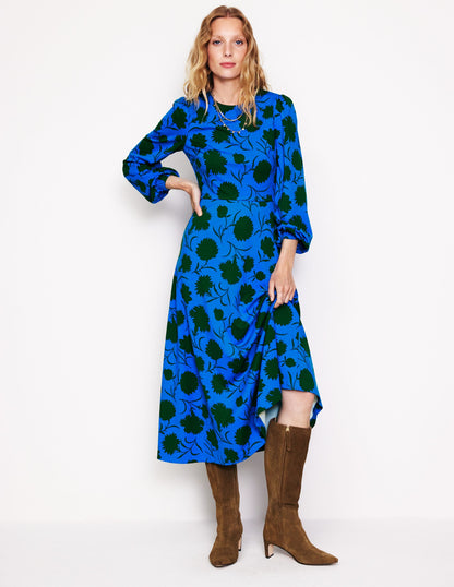 Crew Neck Ponte Dress-Blue, Silhouette Sprig