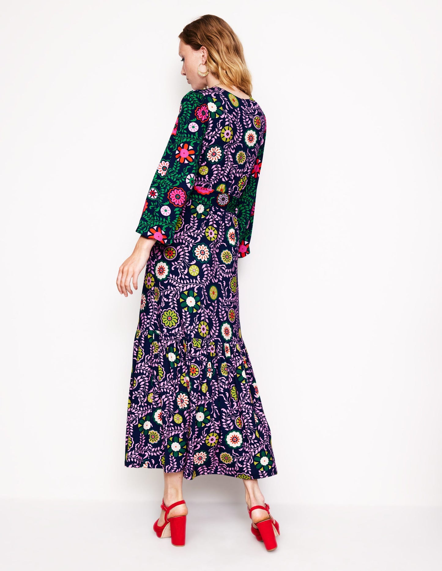 Ophelia Wrap Midi Jersey Dress-Multi, Meadow Vine