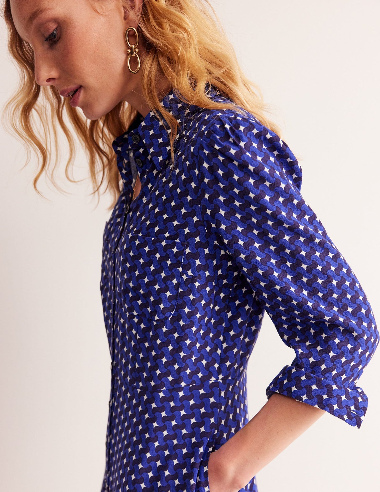 Pocket Detail Shirt Dress-Mazarine Blue, Terrace Swirl