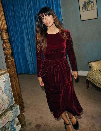 Thea Velvet Midi Dress -Cabernet