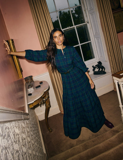 Alba Check Maxi Dress -Navy and Green Check