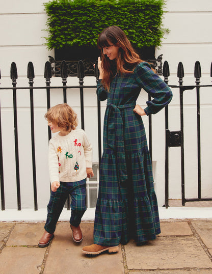 Alba Check Maxi Dress -Navy and Green Check