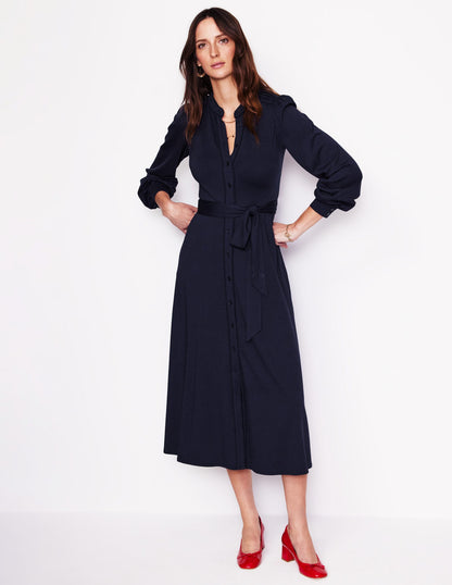 Rowena Trim Jersey Shirt Dress-Navy