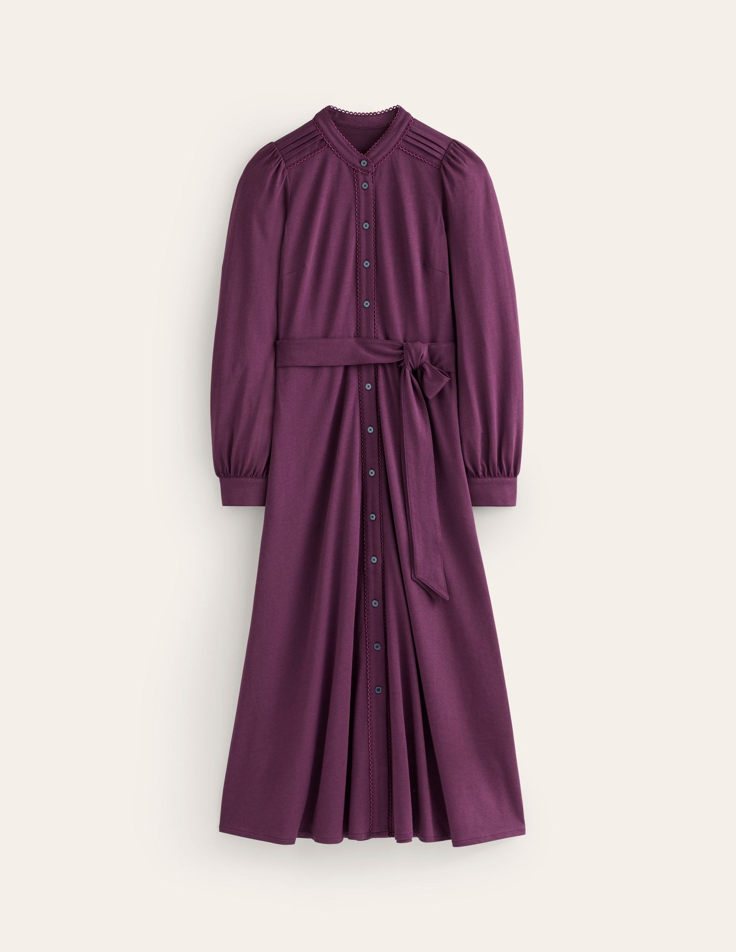 Rowena Trim Jersey Shirt Dress-Damson