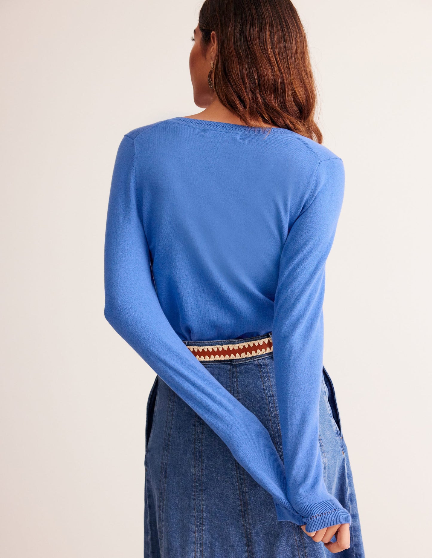 Catriona Cotton V-Neck Jumper-Blue Jay