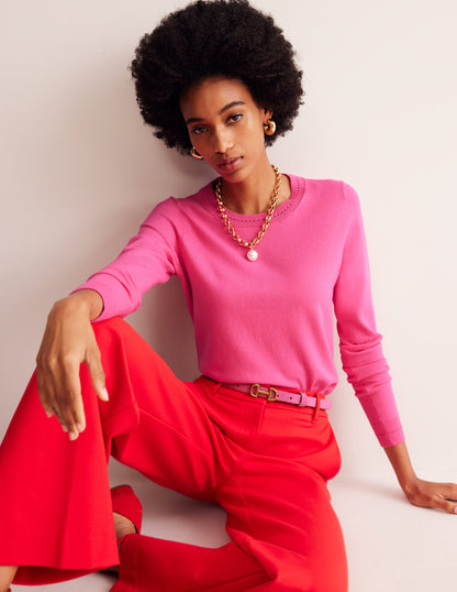 Catriona Cotton Crew Jumper-Carmine Rose Pink