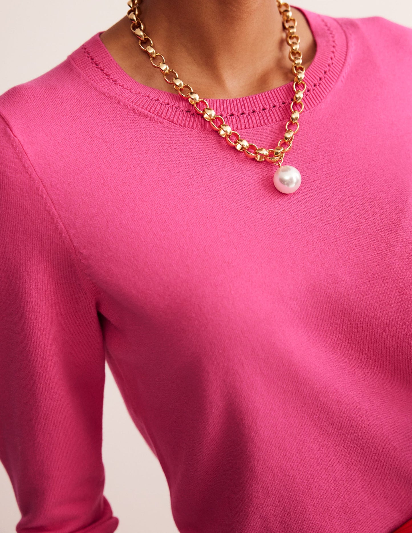 Catriona Cotton Crew Jumper-Carmine Rose Pink