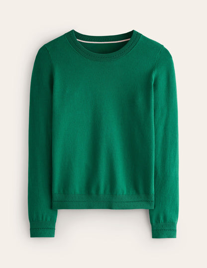 Catriona Cotton Crew Jumper-Malachite Green