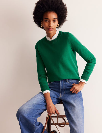 Catriona Cotton Crew Jumper-Malachite Green