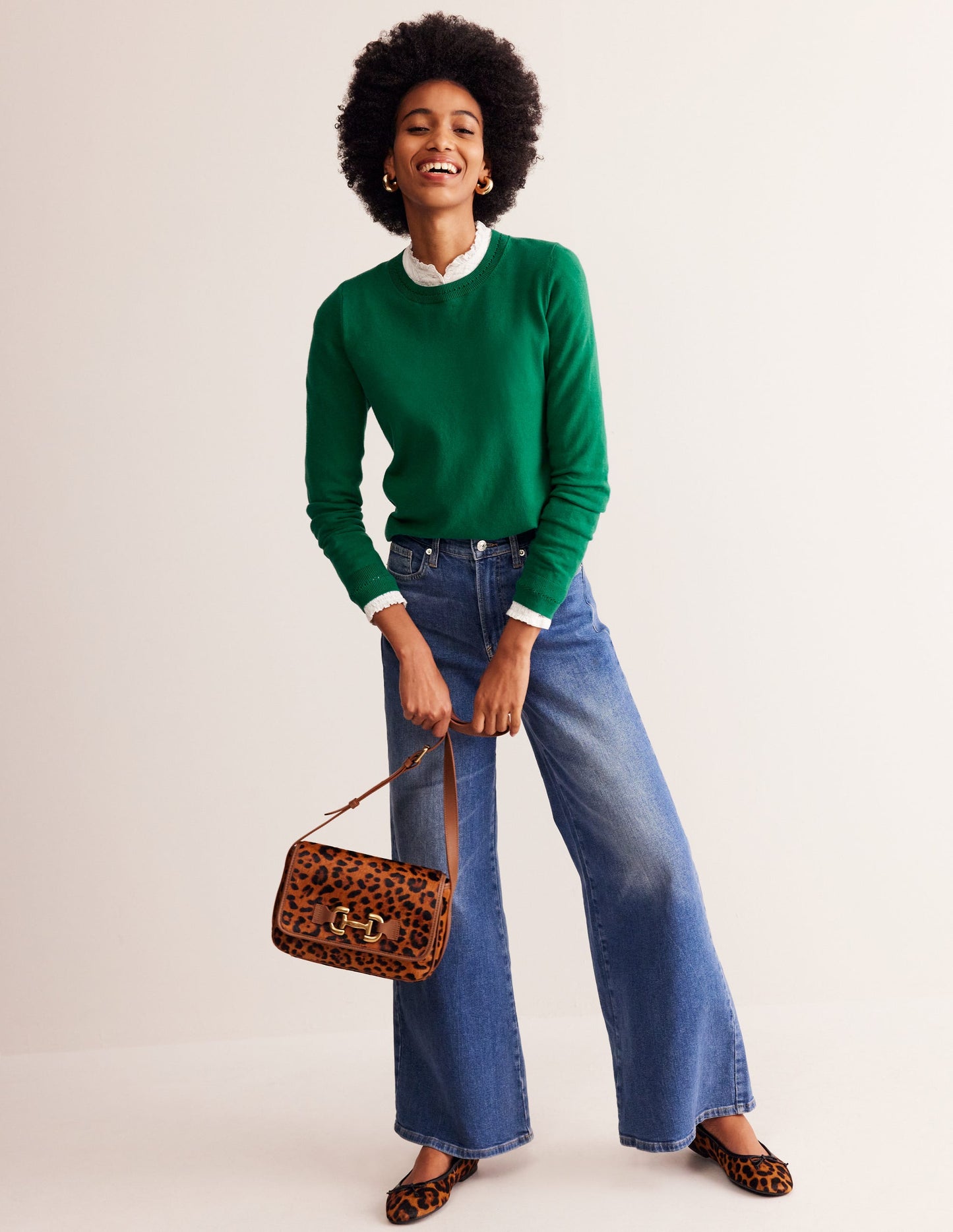 Catriona Cotton Crew Jumper-Malachite Green