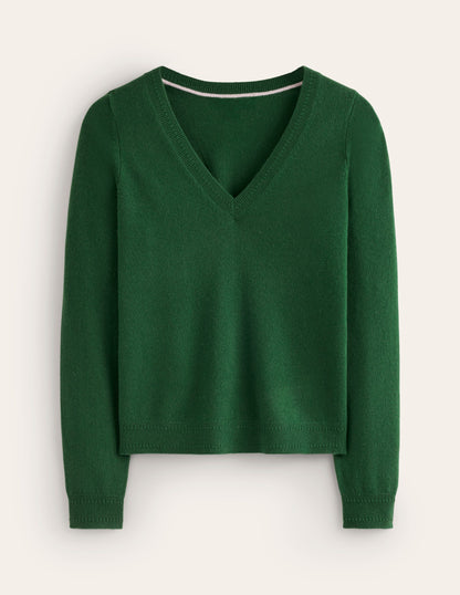 Eva Cashmere V-Neck Jumper-Pine Green