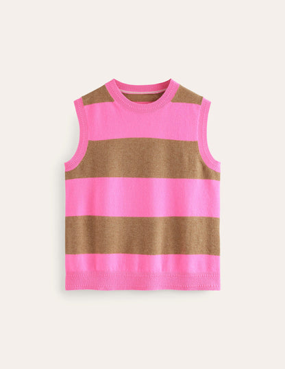 Eva Cashmere Tank-Camel Melange/ Fluro Pink