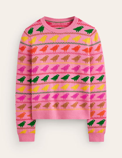 Edie Fair Isle Jumper-Pink Birds