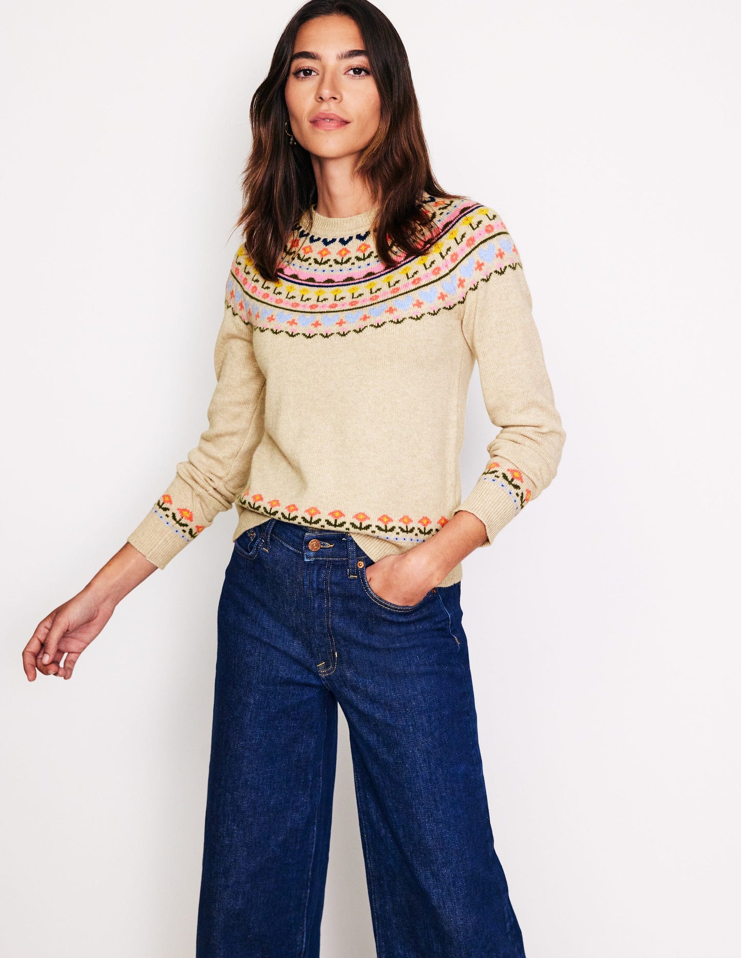 Edie Fair Isle Jumper-Oatmeal Melange, Heart Flower