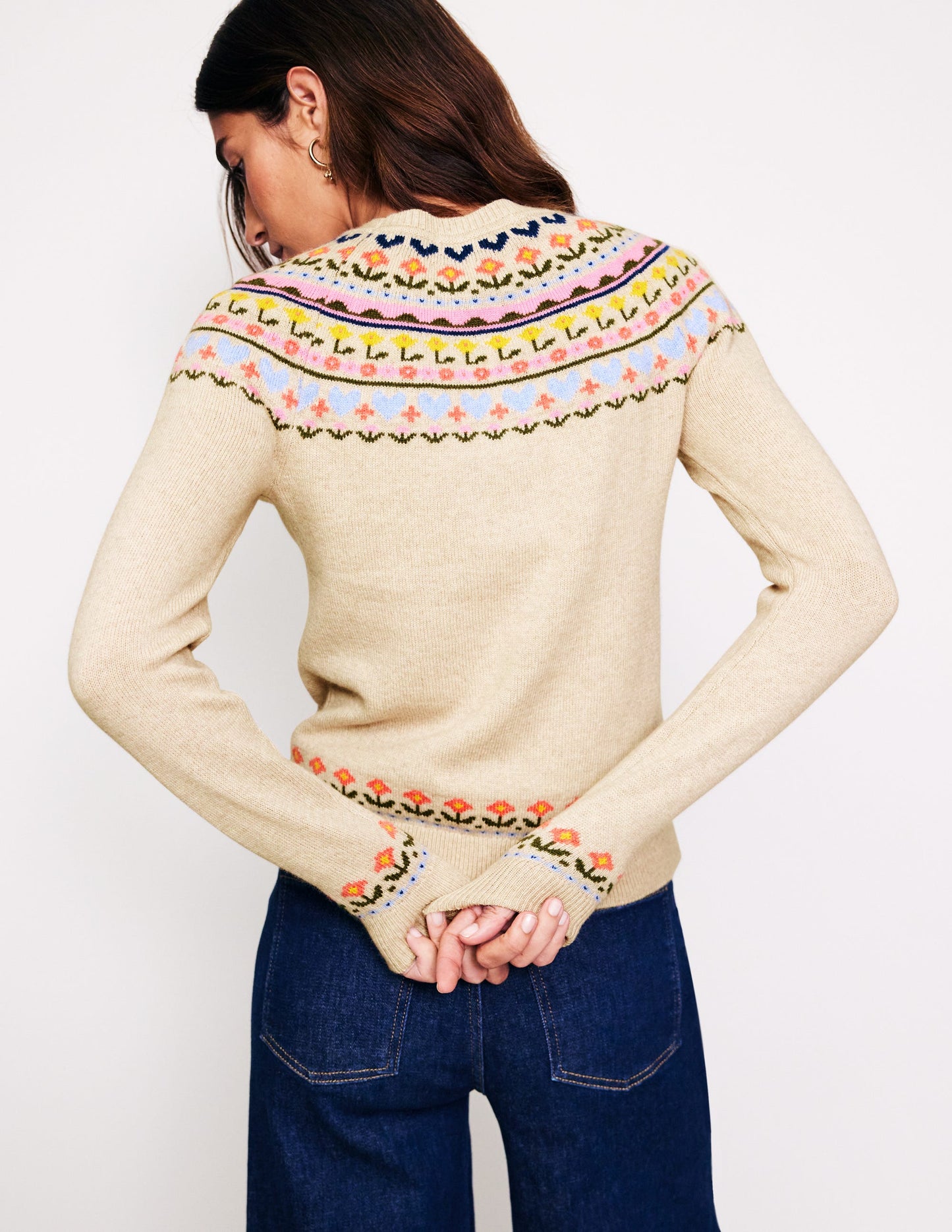 Edie Fair Isle Jumper-Oatmeal Melange, Heart Flower