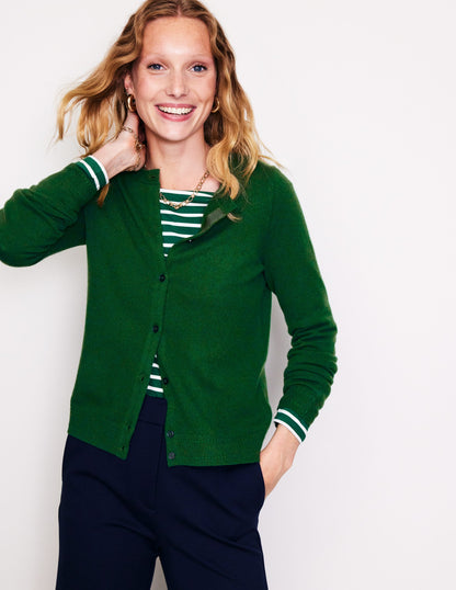 Eva Cashmere Crew Cardigan-Pine Green