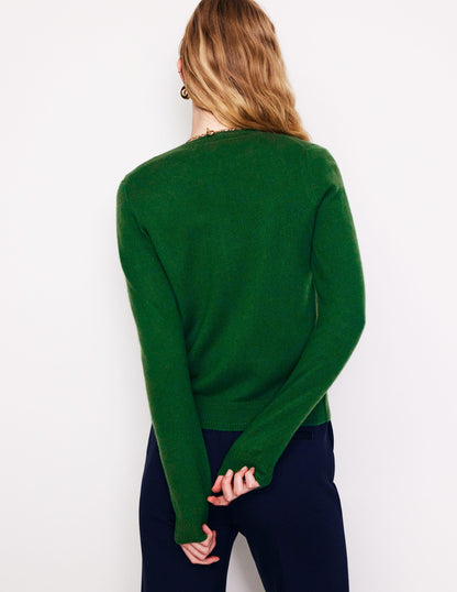 Eva Cashmere Crew Cardigan-Pine Green