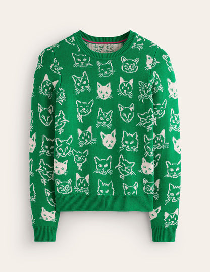 Heather Jacquard Jumper-Rich Emerald Green, Cats