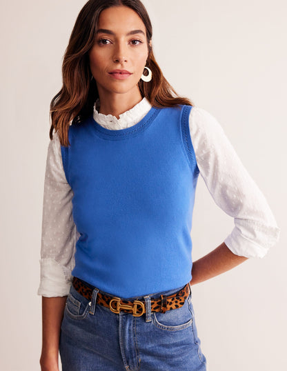 Catriona Crew Neck Cotton Tank-Blue Jay