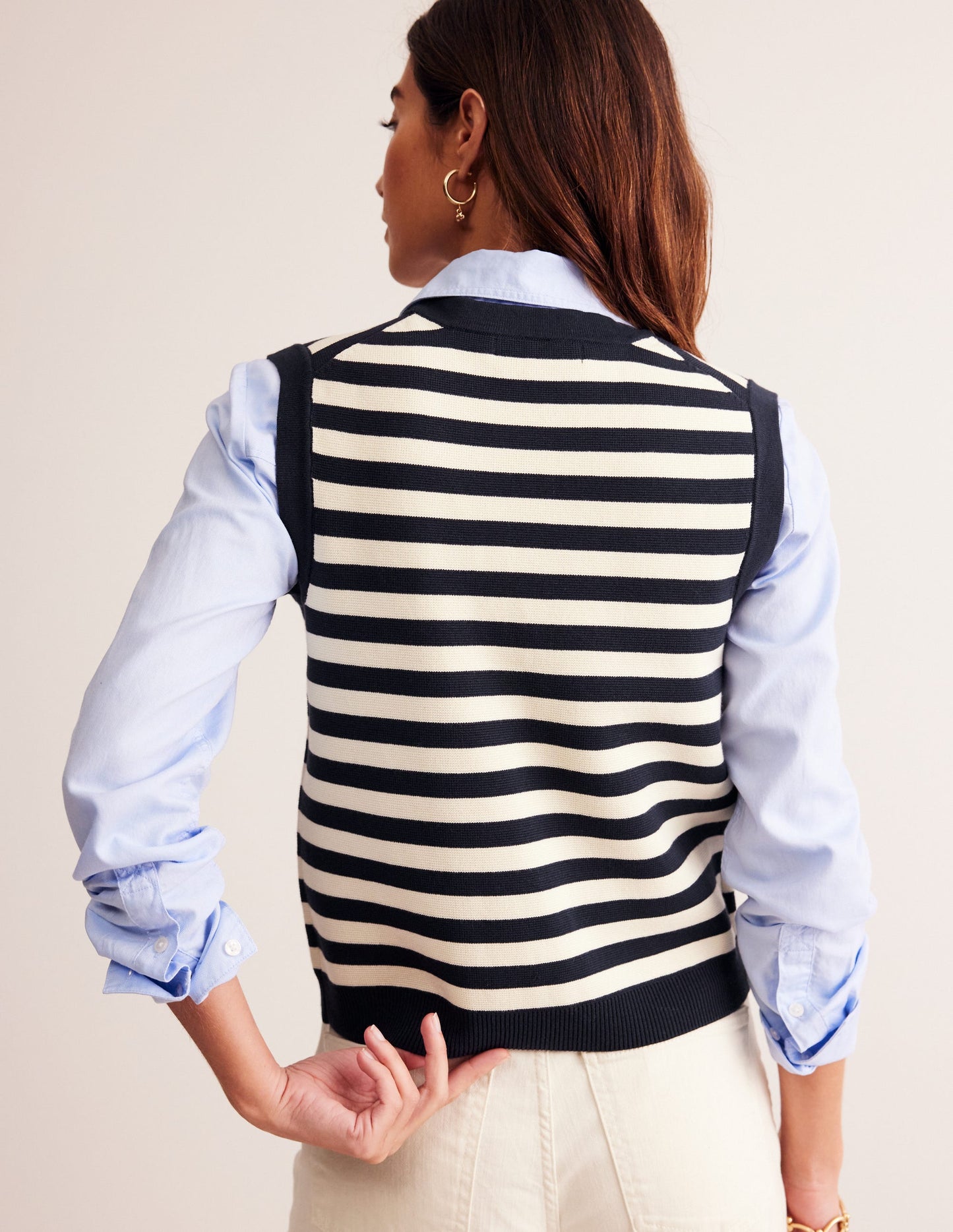 Holly Knitted Waistcoat-Navy and Ivory Stripe